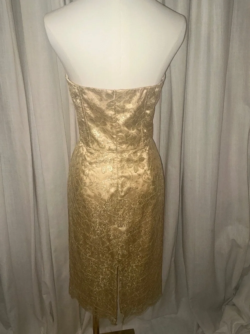 Milly of New York Gold Lace Strapless Cocktail Dress | Size 8 - Picture 3 of 5